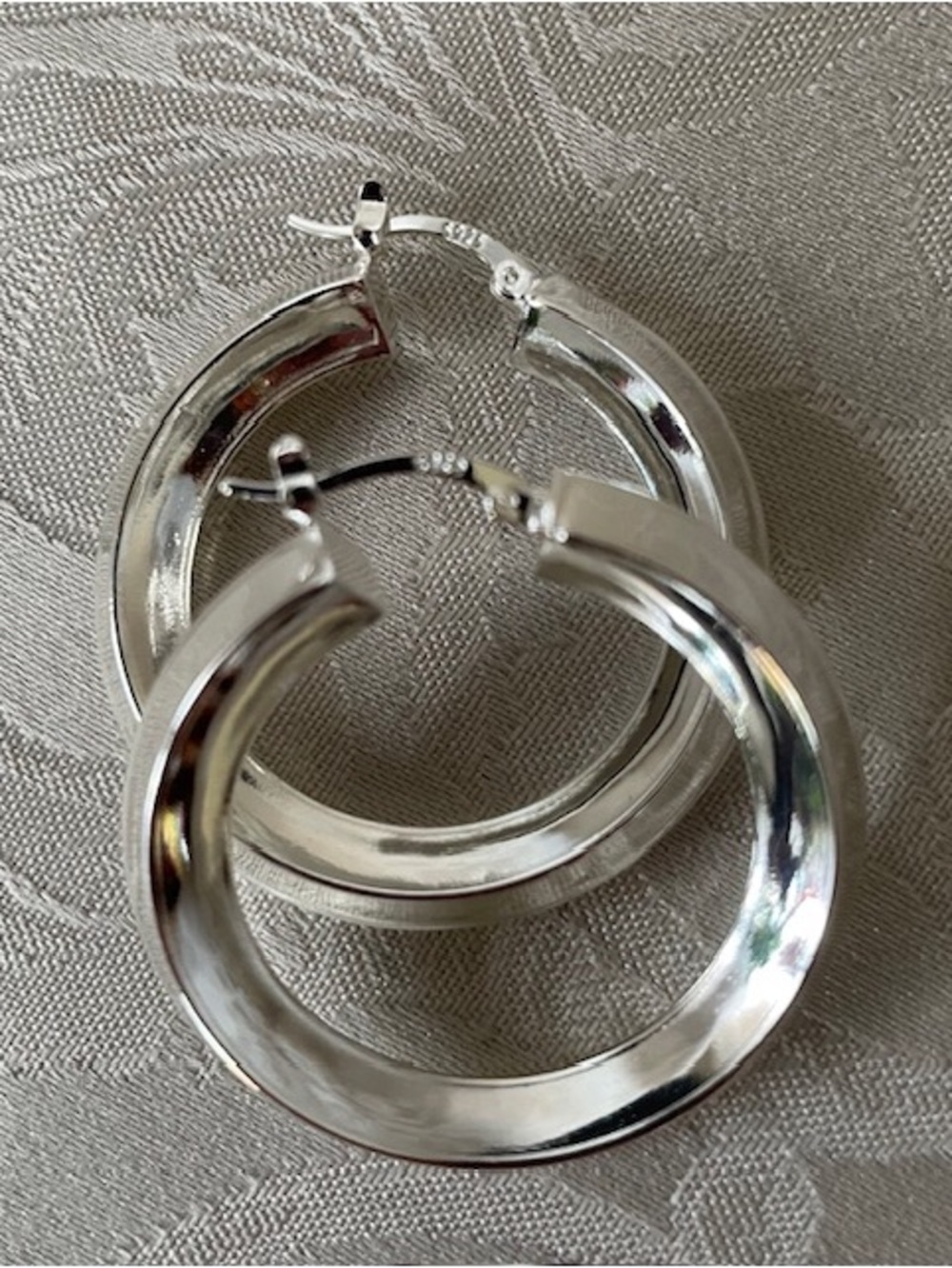 Medium Size Silver 925 Thick Hoop Earrings Geometric New